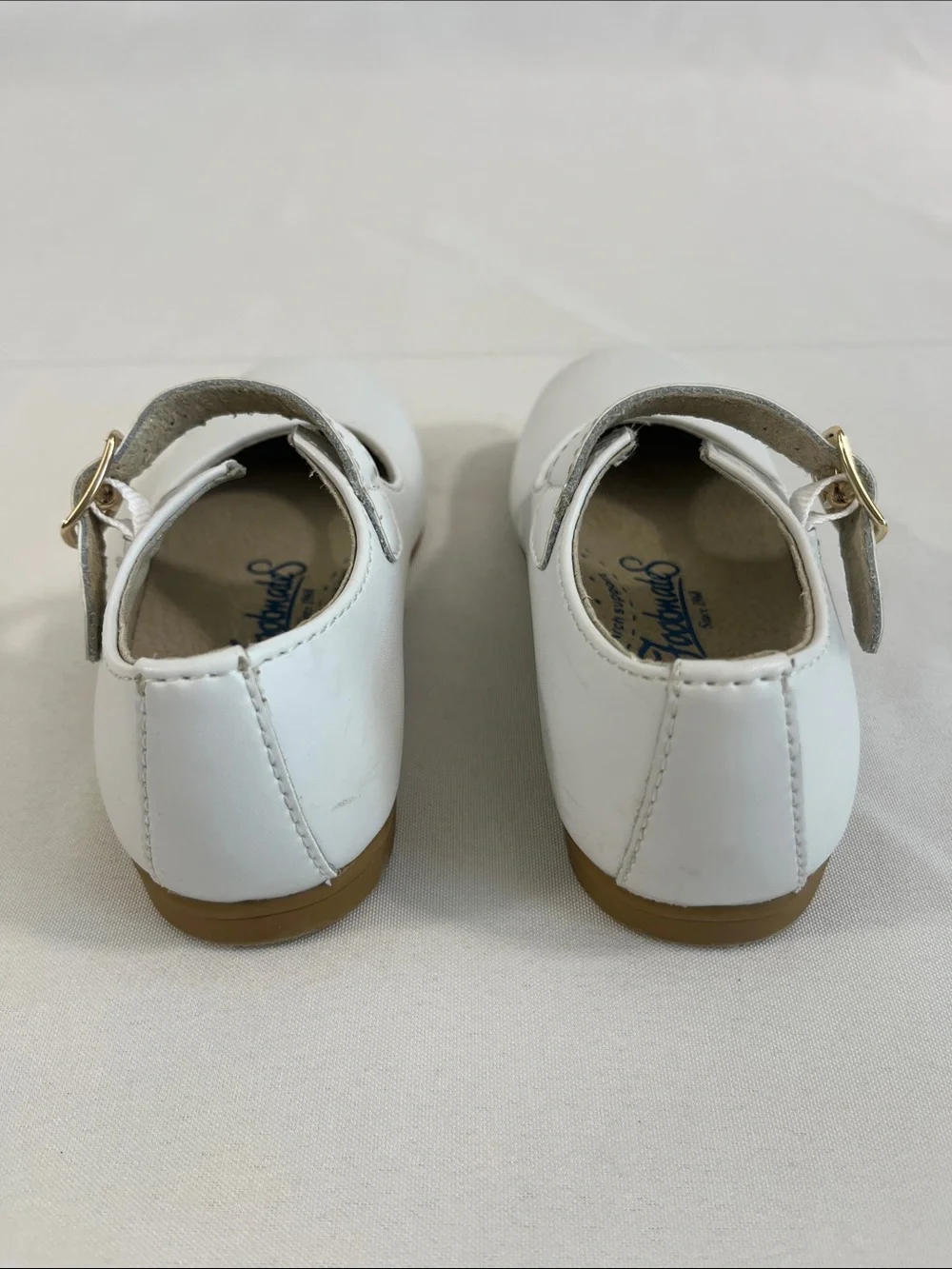 FootMates Laura White Mary Jane Shoes Leather Upper Tan Outsole Toddler 8